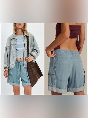 NWT Free People Frankie Washed Shorts - Tourmaline Soft Blue - XS